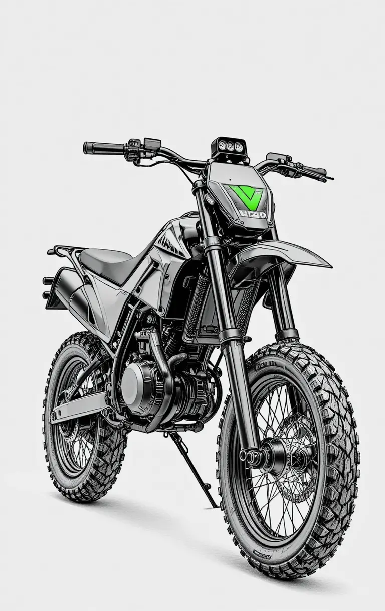 白色背景上的黑色電動越野機車棚拍