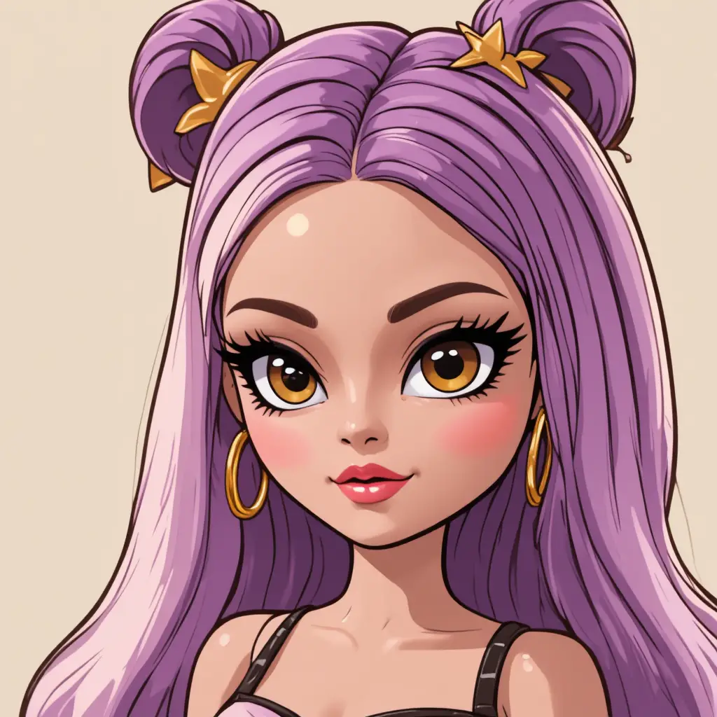 Y2K 風格卡通女孩，亮面賽璐璐上色的 Bratz 靈感造型