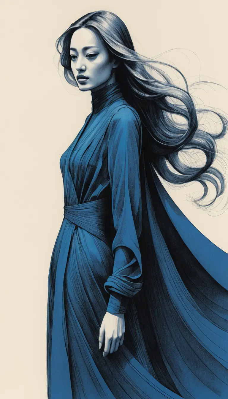 Illustrazione di moda dinamica in primo piano di donna futuristica