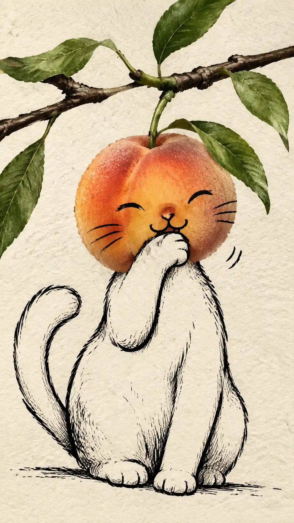 Gatto cartoon con testa di pesca su carta testurizzata