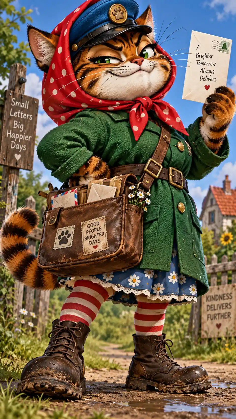 Satirische Cartoonfigur, die menschliche und katzenartige Züge vereint
