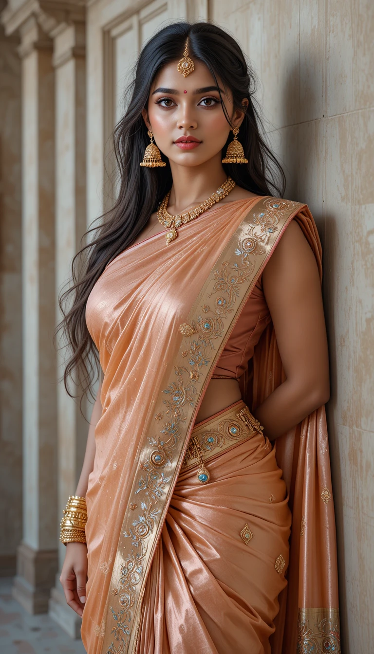 Sposa tamil in saree con trucco e gioielli glamour