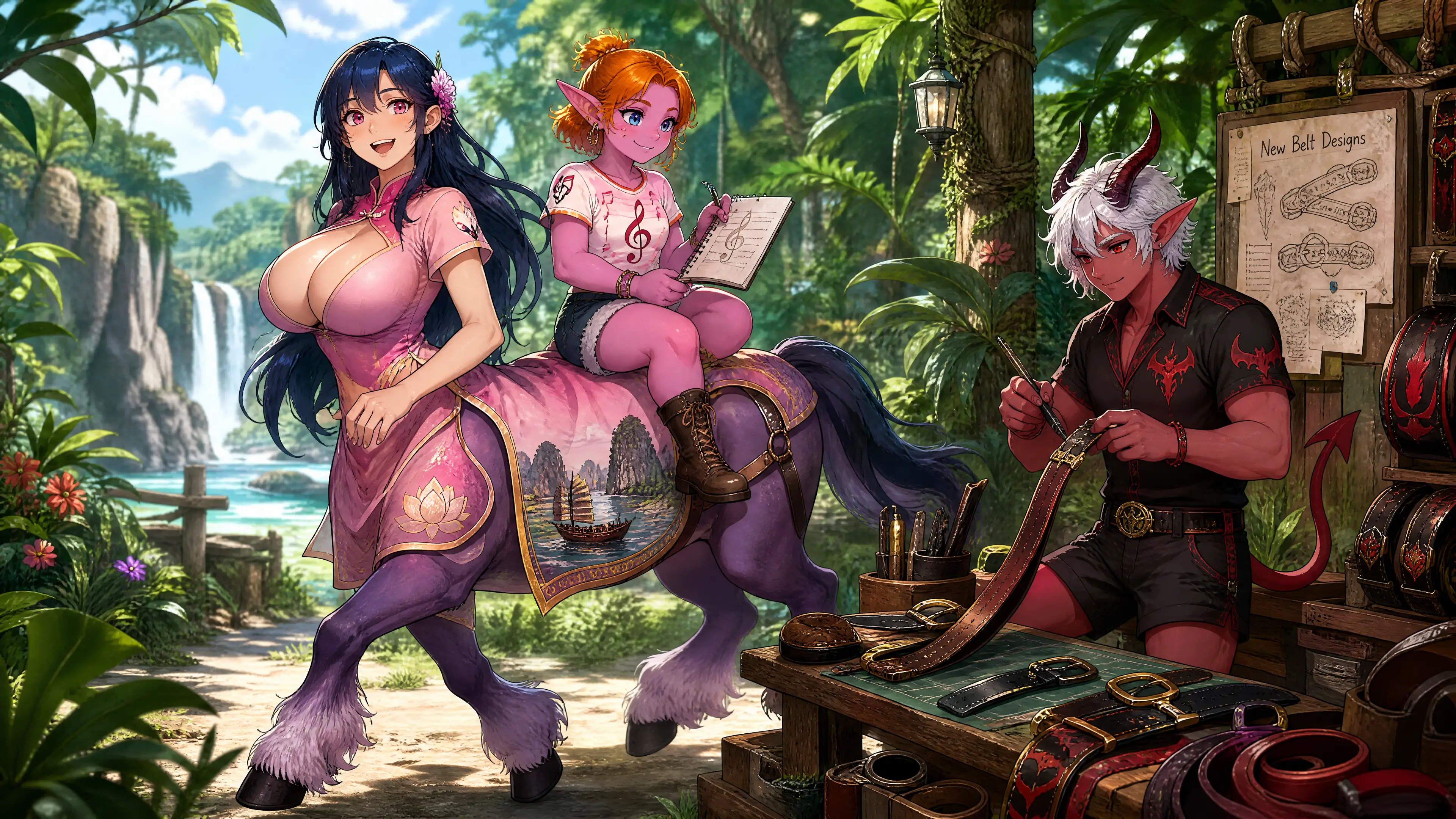 Mujer centauro vietnamita trotando por una jungla tropical
