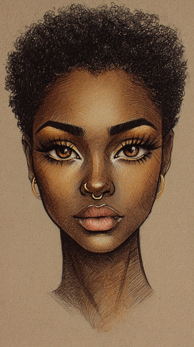 Portrait stylisé d’une jeune fille noire aux longs cheveux lisses