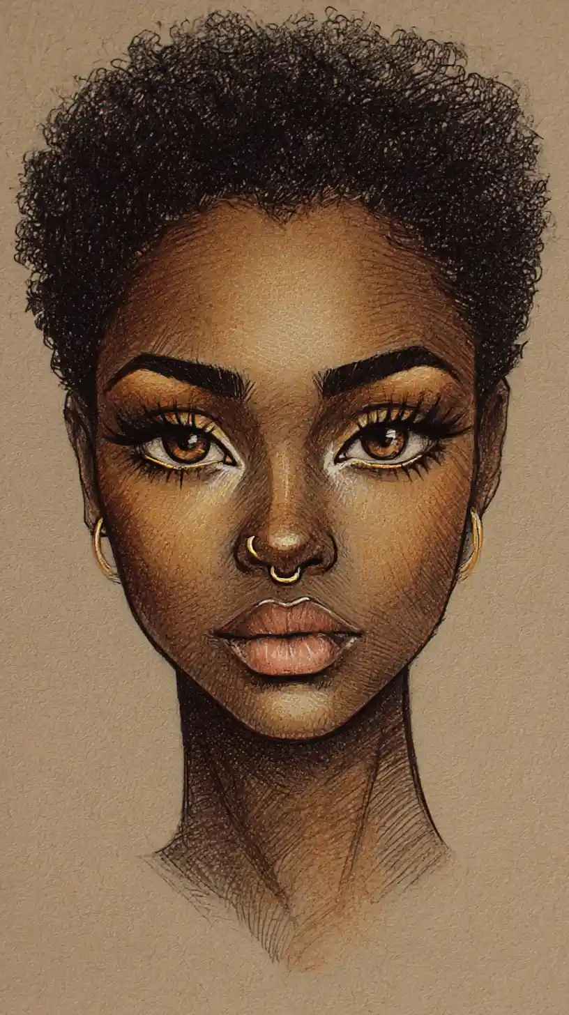 Retrato estilizado de una chica negra con el cabello largo y liso
