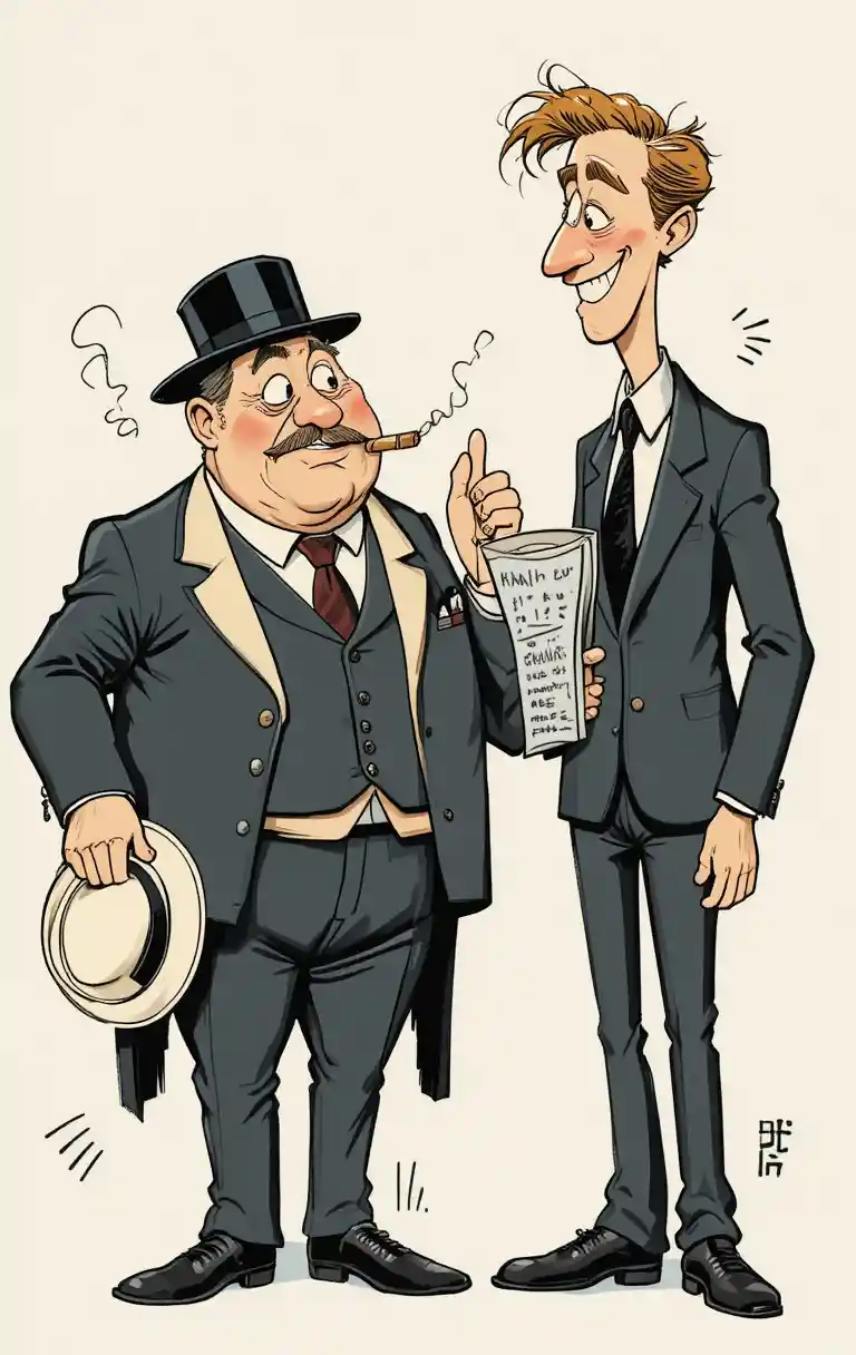Retro cartoon businessmen in humorous comic interaction