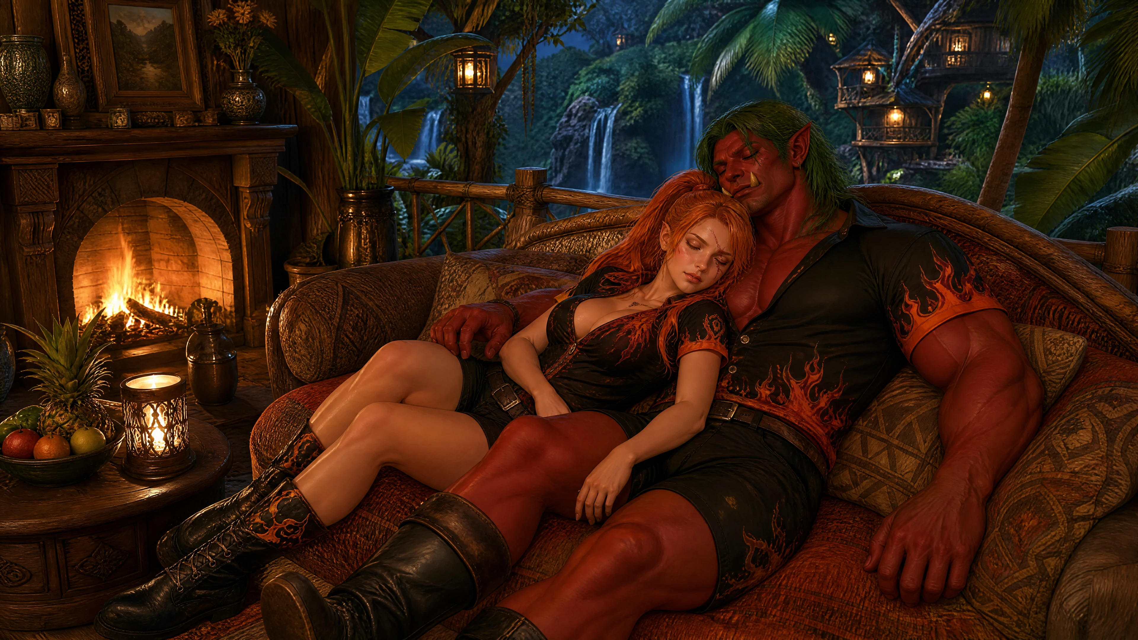 Couple fantastique dormant ensemble dans une cabane tropicale douillette
