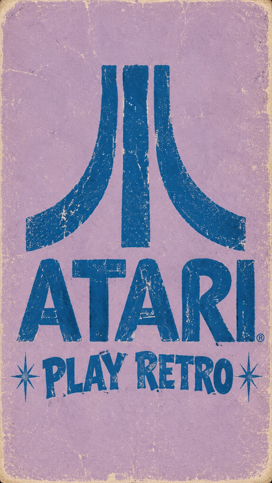 Retro screen print logo with blue text on lilac background