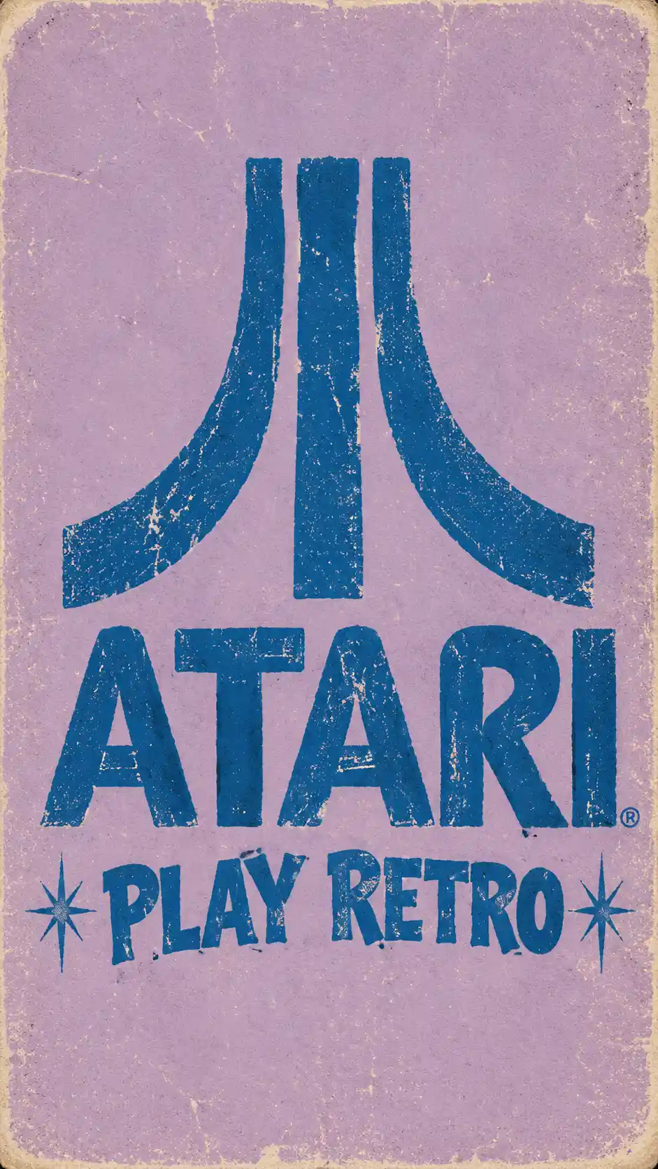 Logotipo retro de serigrafía con texto azul sobre fondo lila
