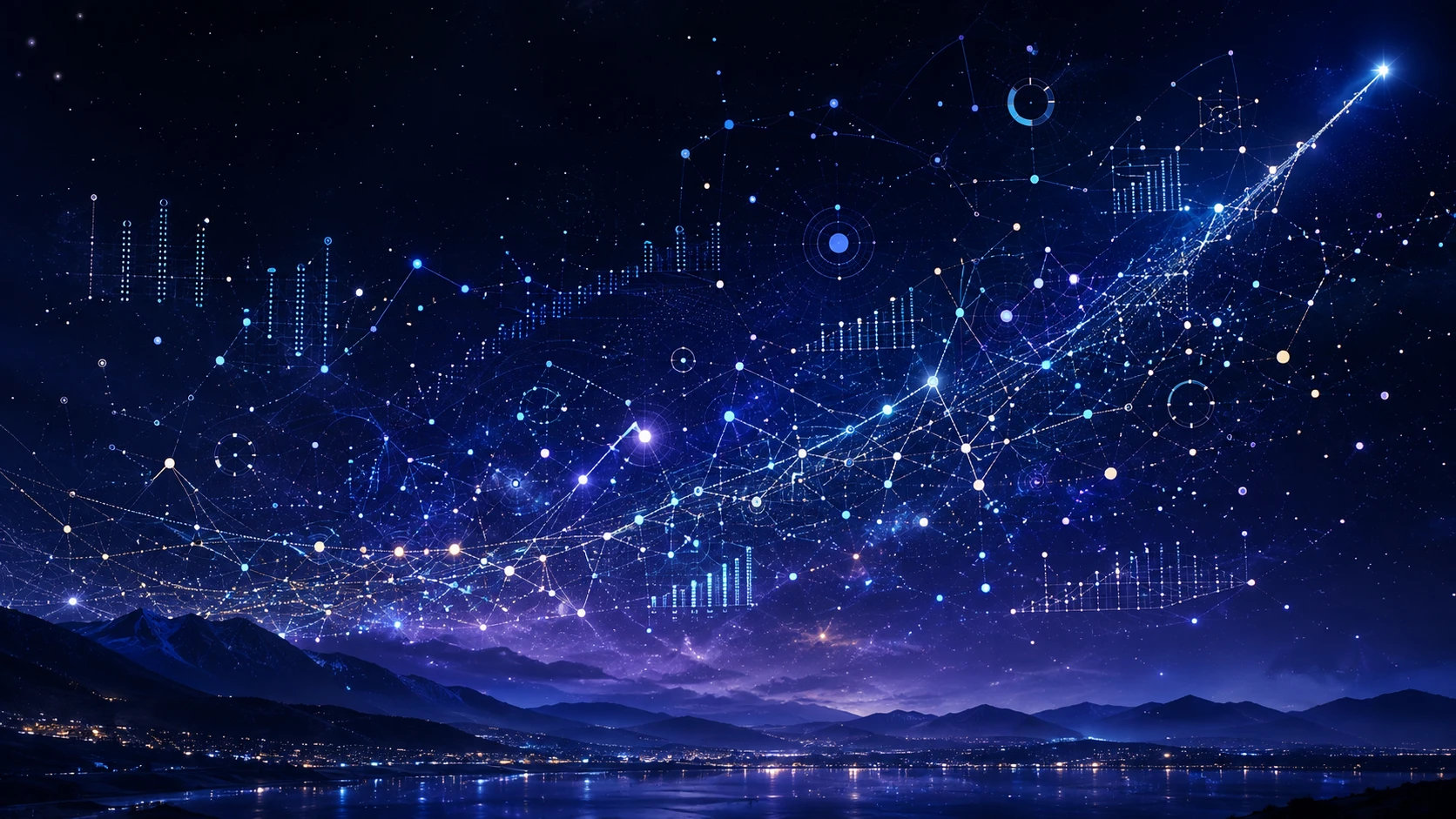 Vaste ciel nocturne de constellations de données lumineuses et de graphiques
