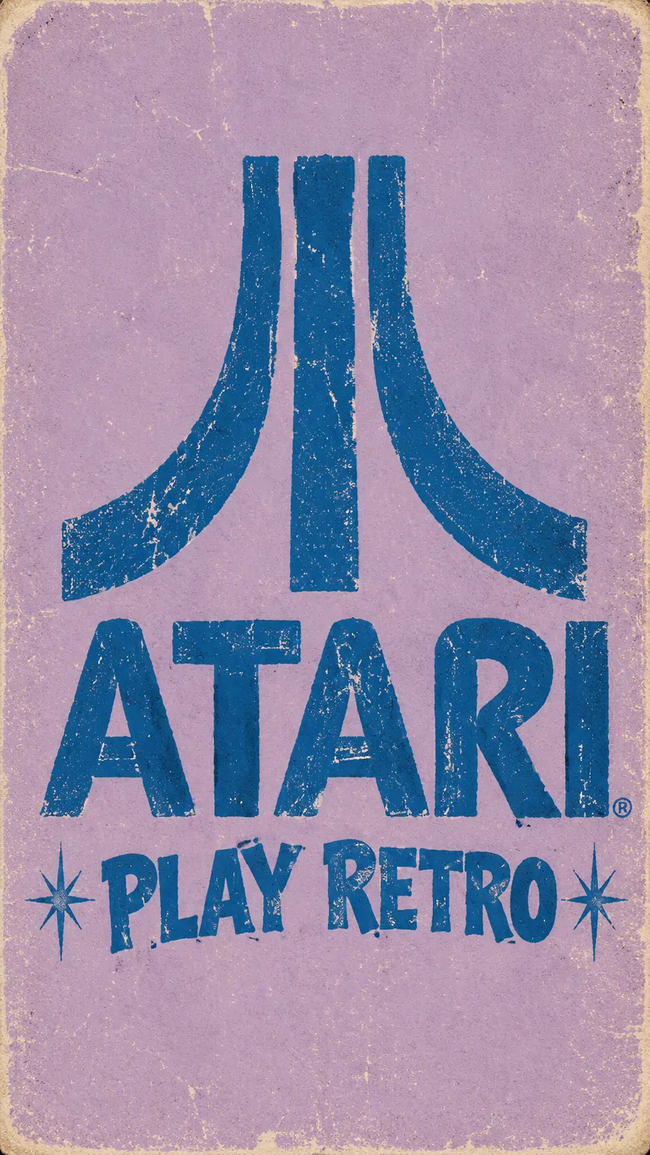 Logotipo retro de serigrafía con texto azul sobre fondo lila