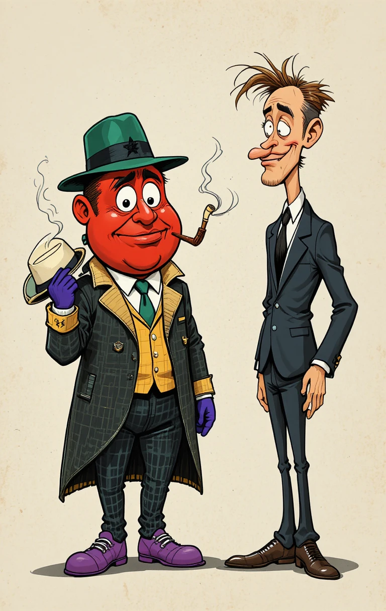 Cartoon fruit detective with magnifying glass and pipe