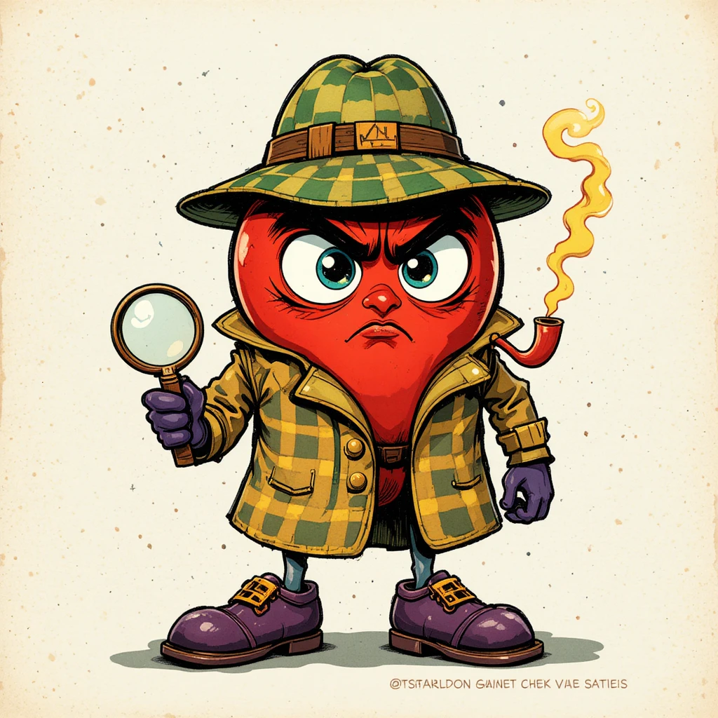 Détective fruité en dessin animé avec loupe et pipe