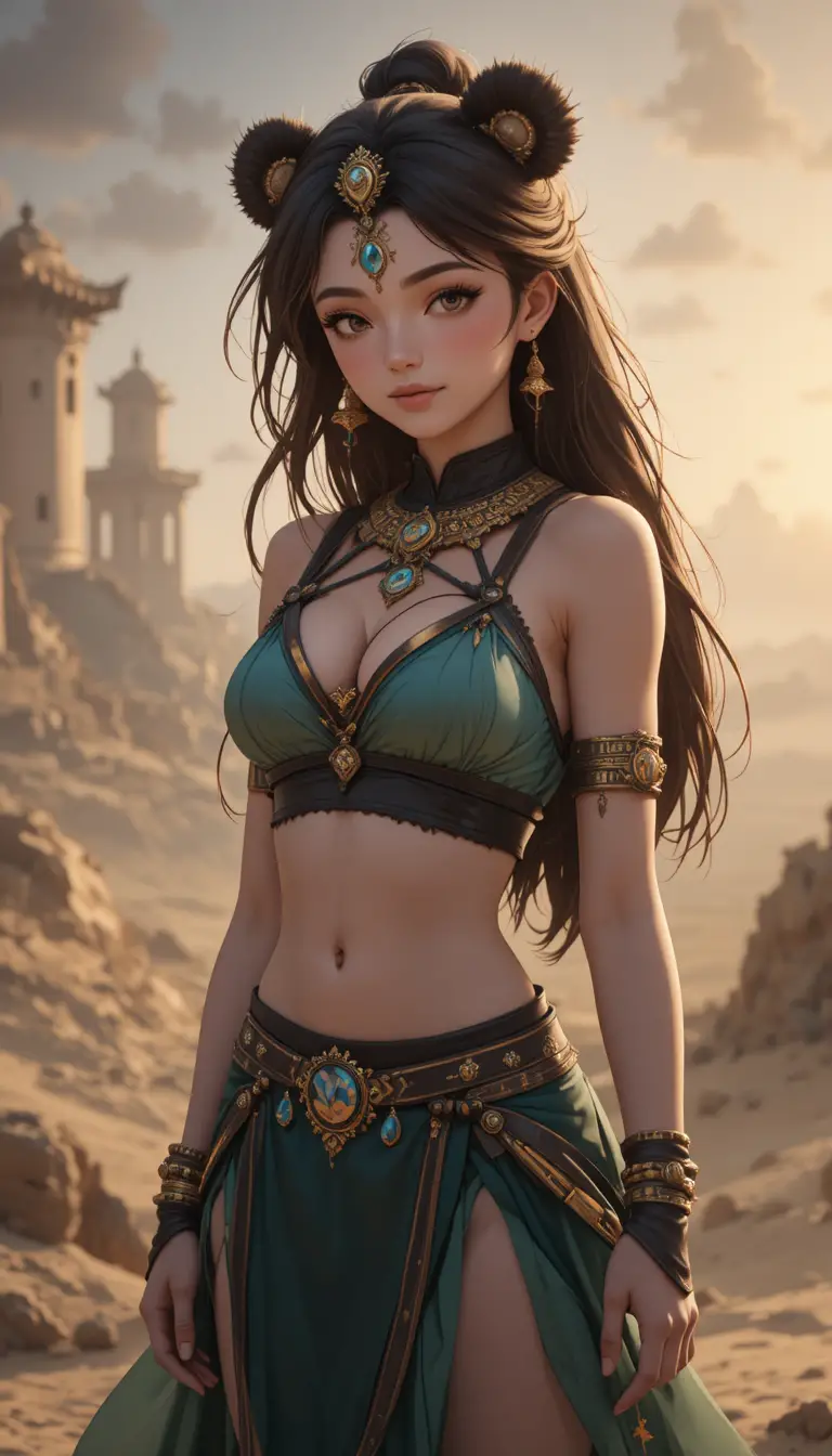 Junge Anime-Frau in einer mystischen Fantasywelt