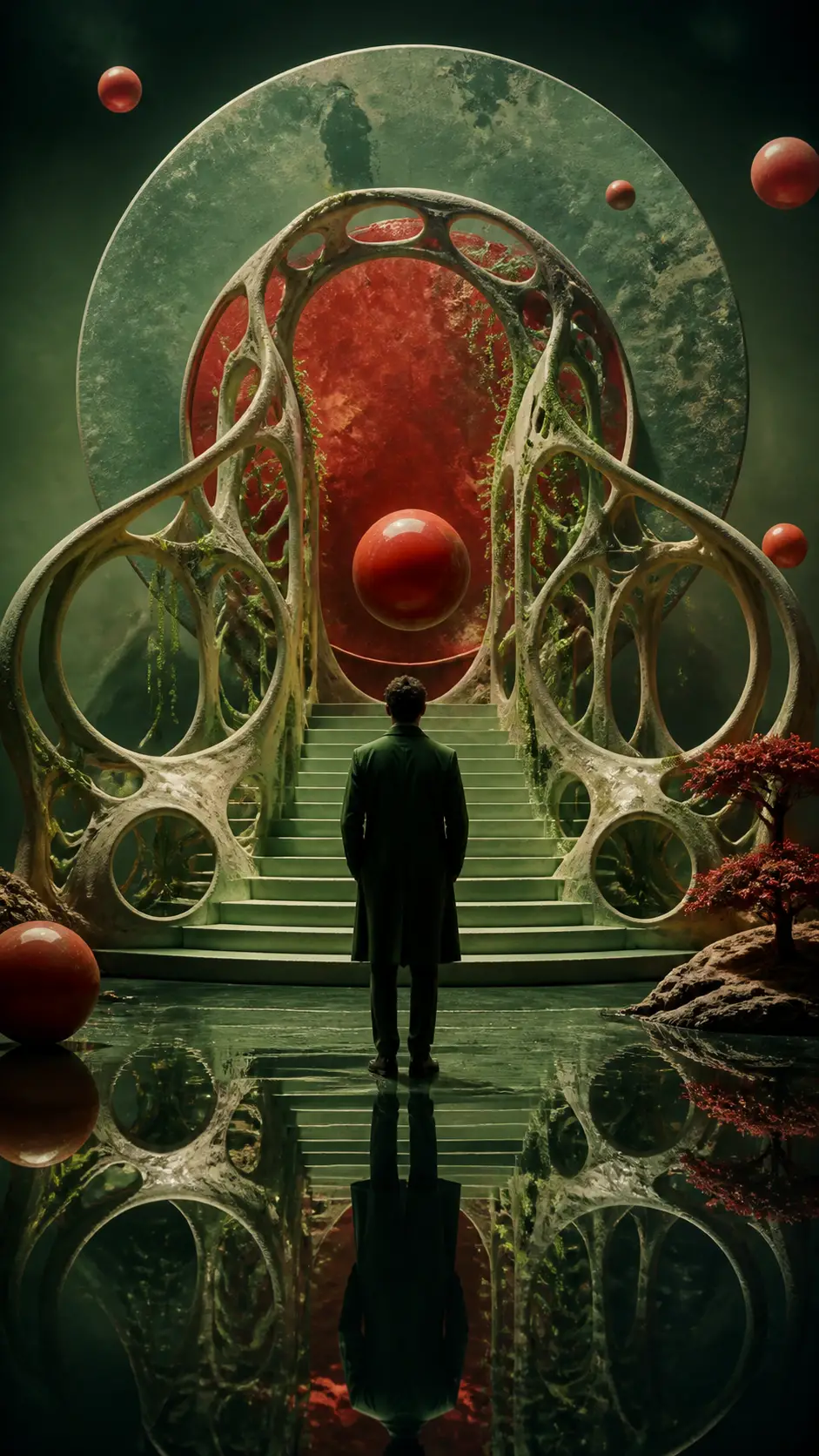 Surreal portrait of a beautiful woman in a biomorphic scene