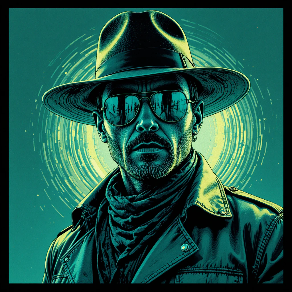 Mysterious man in fedora with reflective aviator sunglasses