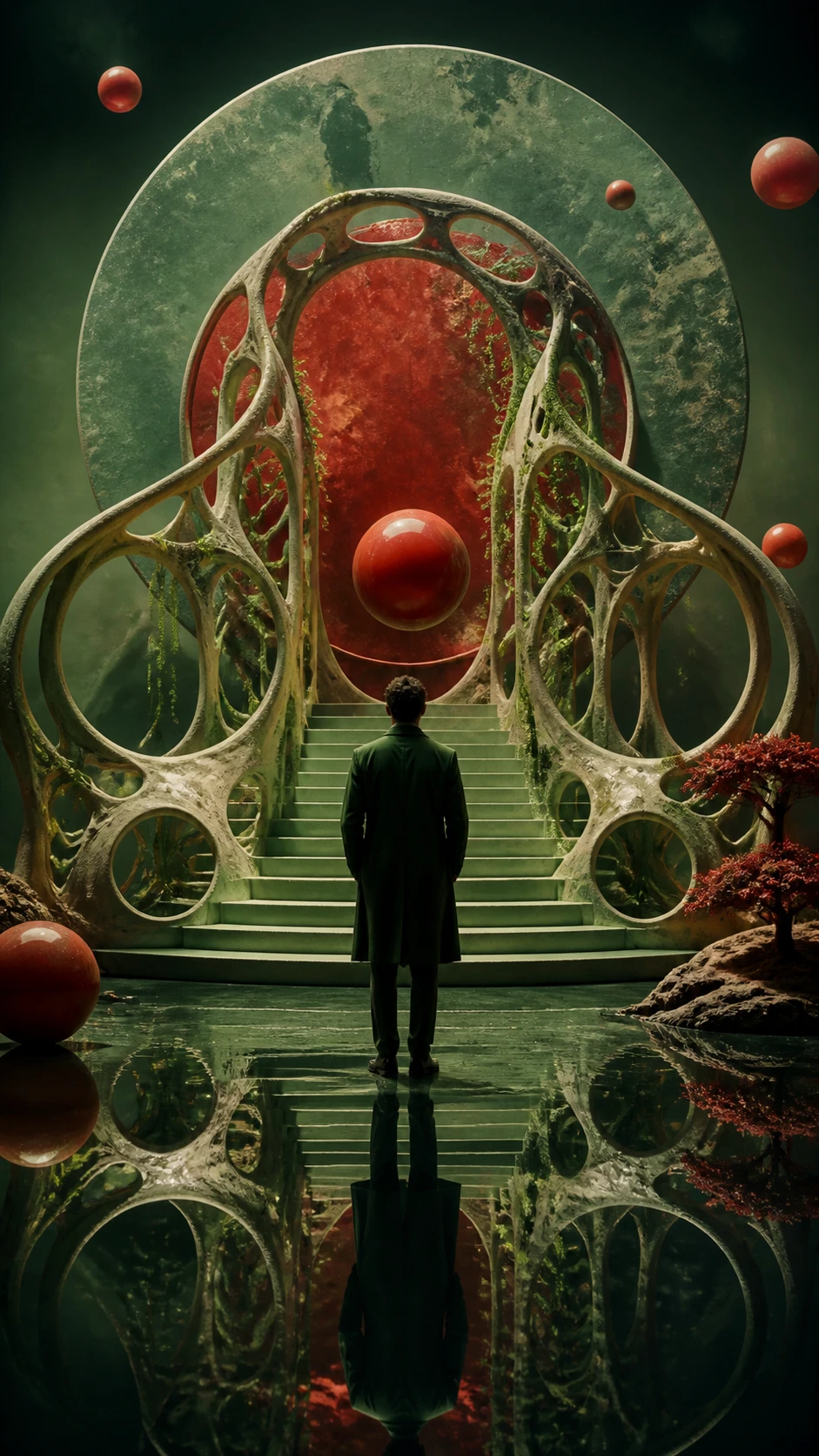 Surreal portrait of a beautiful woman in a biomorphic scene