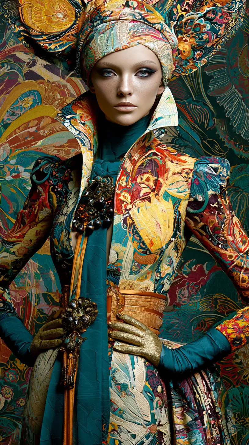 Elegante ilustración de moda de una glamurosa modelo de inspiración barroca