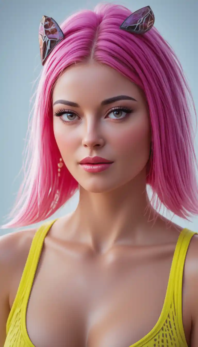 Mujer segura de sí misma con cabello neón en retrato de moda audaz