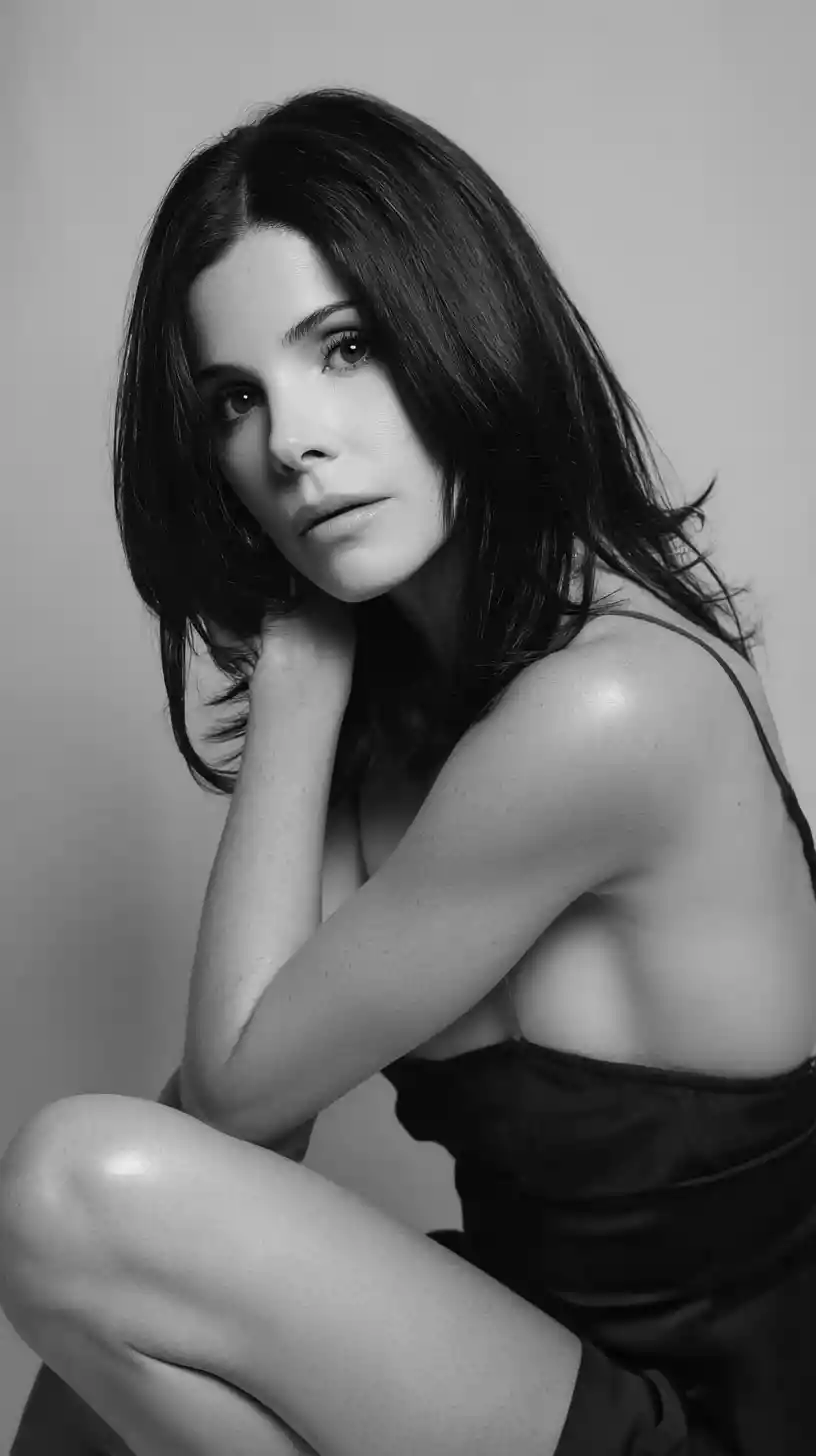 Retrato de moda minimalista en estudio de mujer sentada