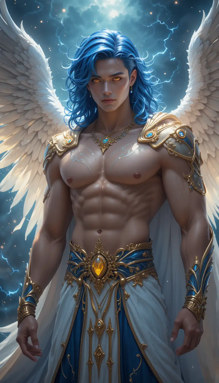 Semidiós fénix del trueno con alas eléctricas y tatuajes
