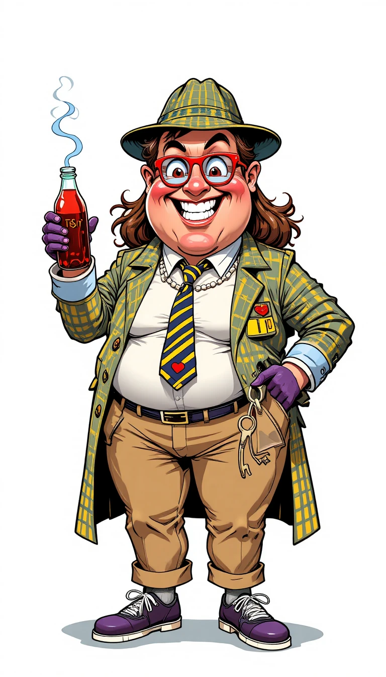 Cartoon Red Virus Detective With Pipe And Magnifying Glass