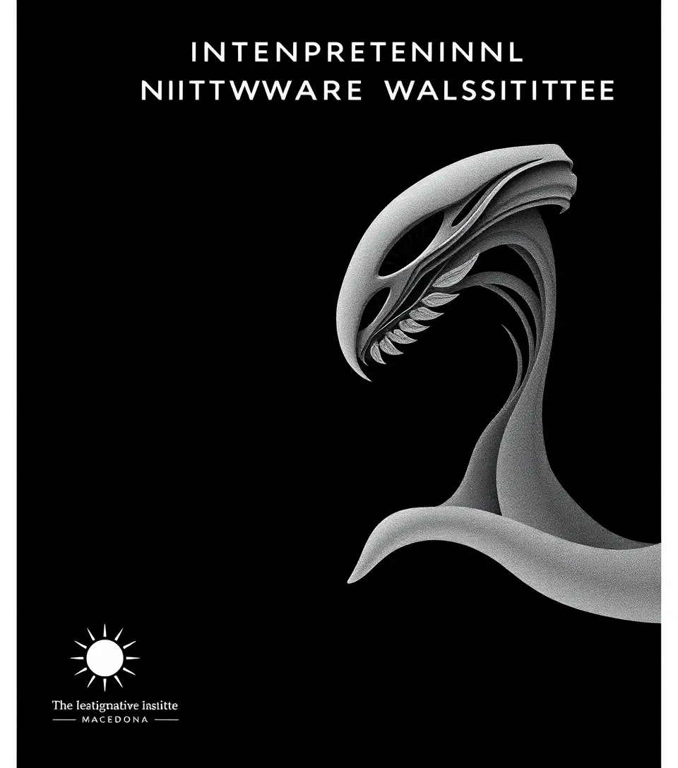 Minimalist alien creature poster on sleek black background
