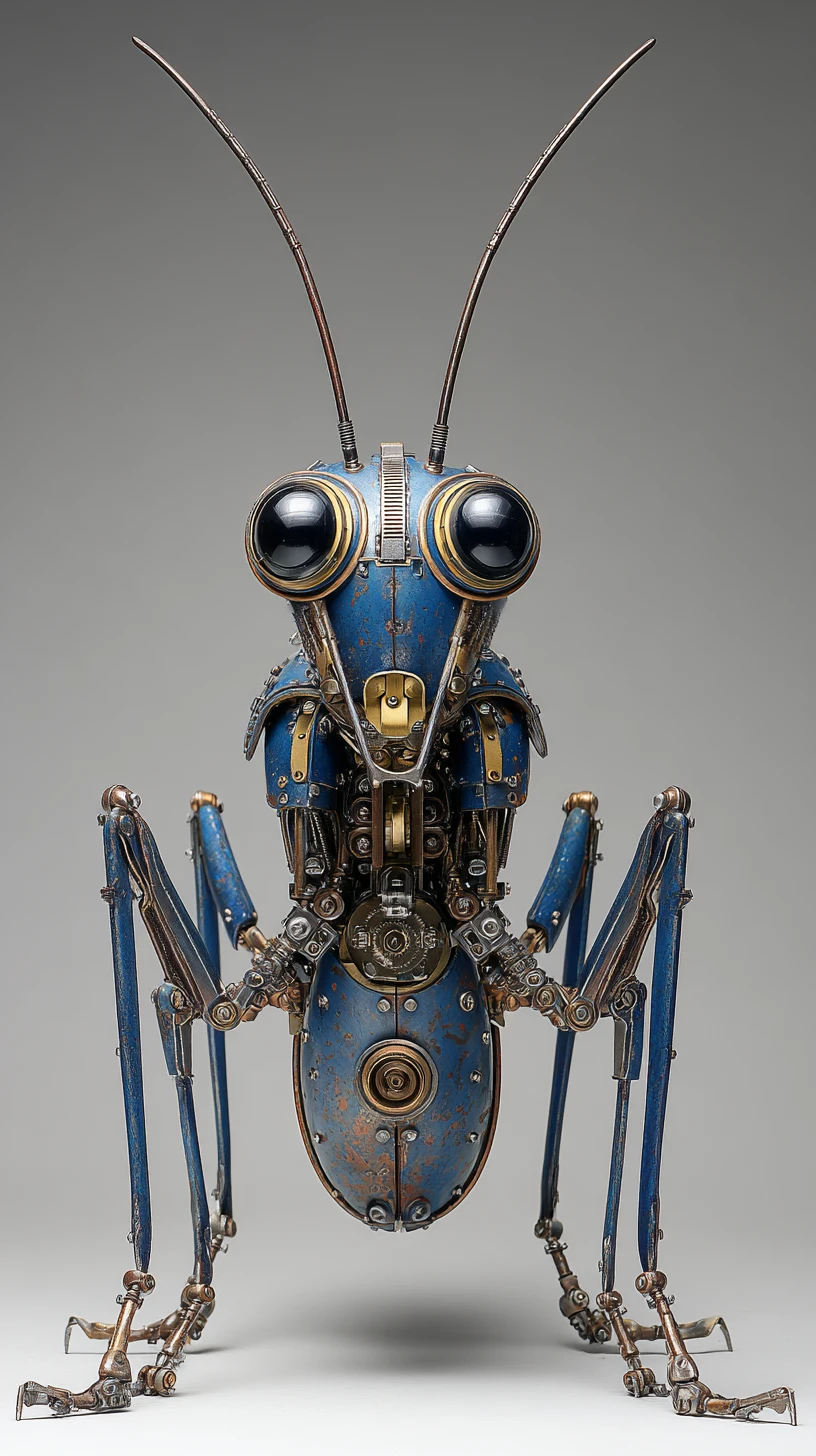 Biomechanical insect sculpture in full body studio portrait