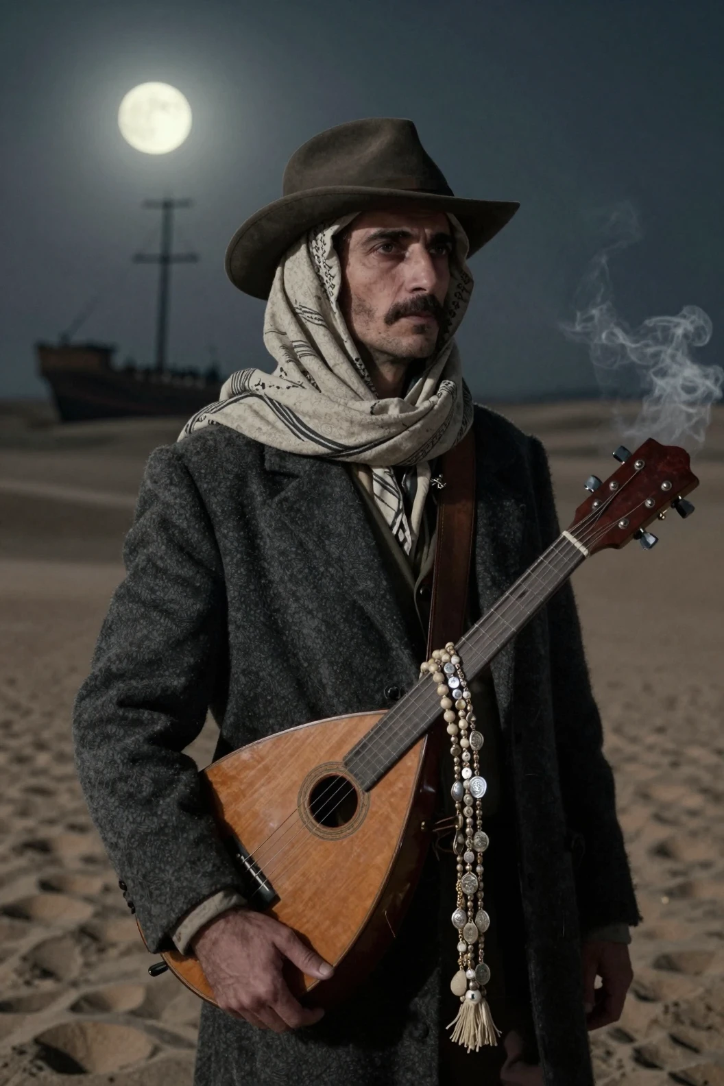 Middle aged sicilian man in a noir desert portrait