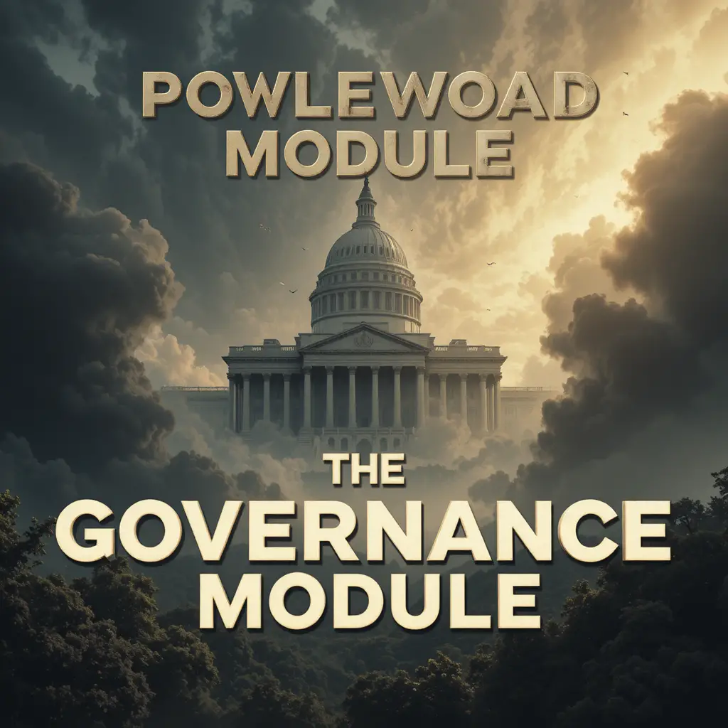 Póster sarcástico de Governance Module con estilo cinematográfico de Hollywood