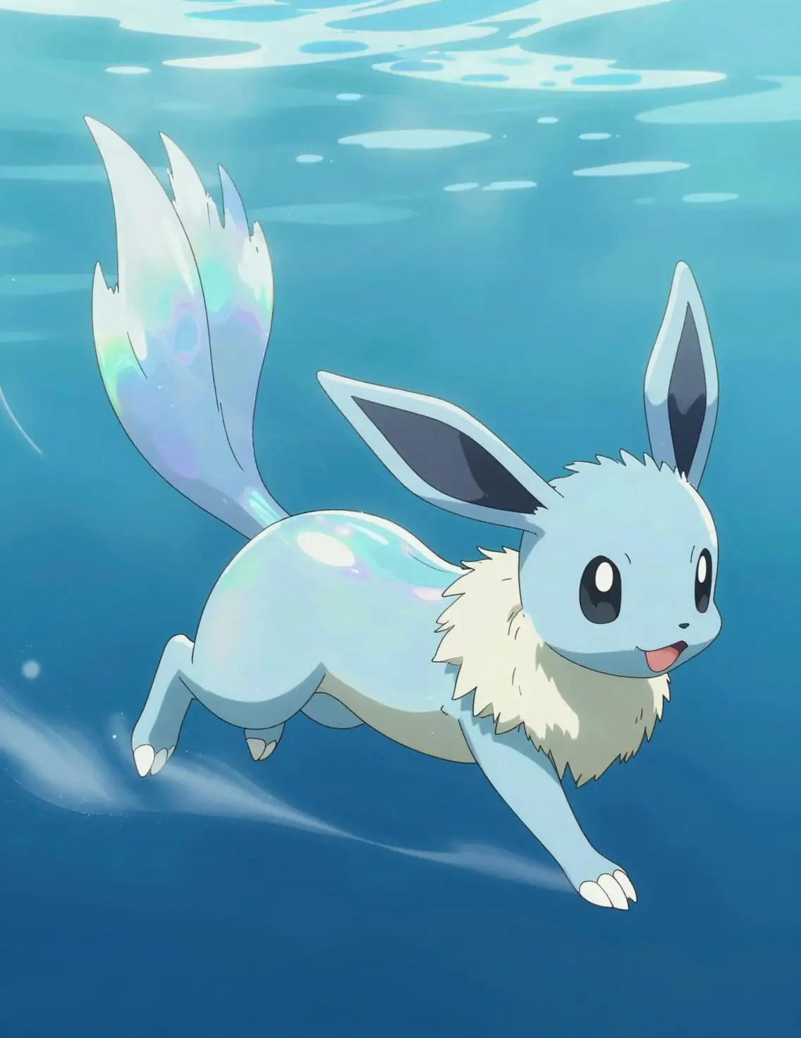 Iridescent aquatic creature with shimmering translucent body