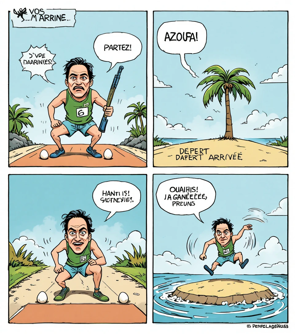 Cartoon-Läufer startet ein Rennen mit seiner eigenen Pistole