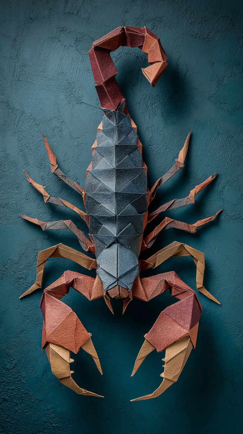 Filigrane Papierskorpion-Skulptur mit gebogenem Schwanz