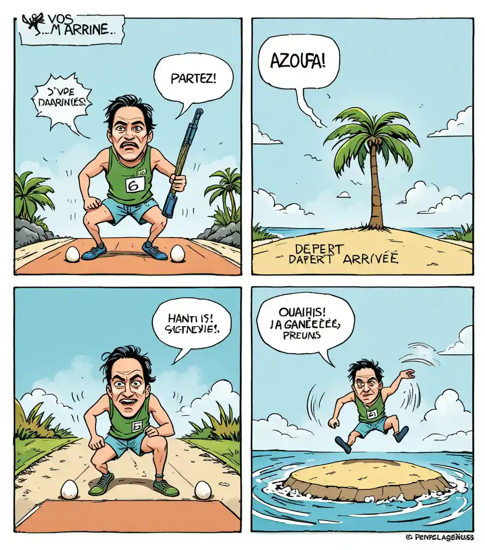 Cartoon-Läufer startet ein Rennen mit seiner eigenen Pistole