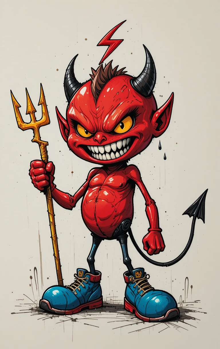 Playful cartoon red devil with trident and lightning bolt