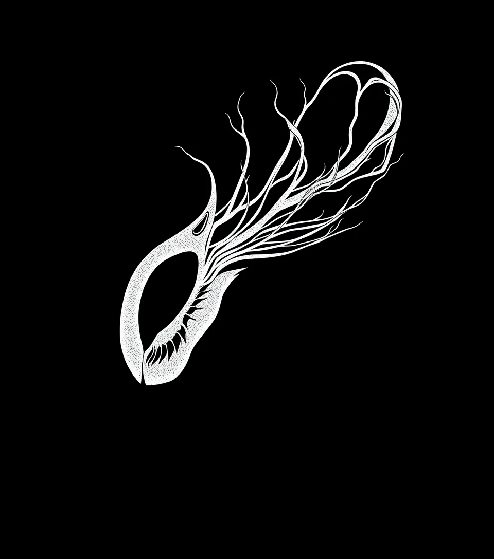 Alien creature on black background with secret emblem