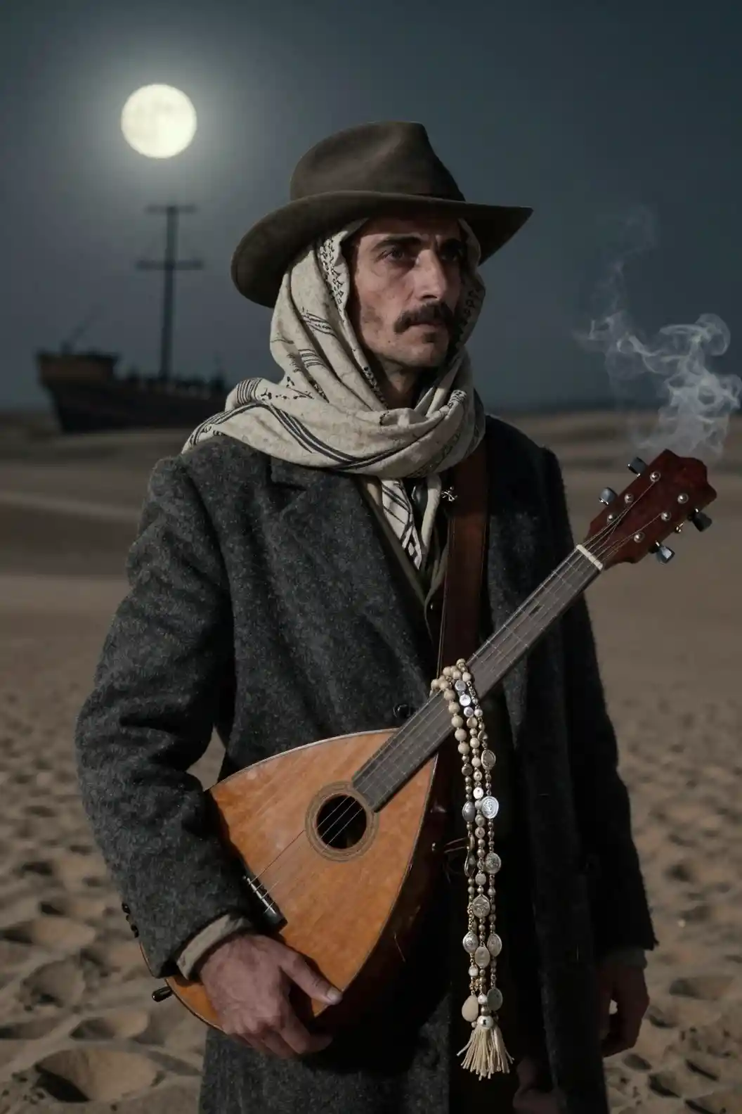 Middle aged sicilian man in a noir desert portrait