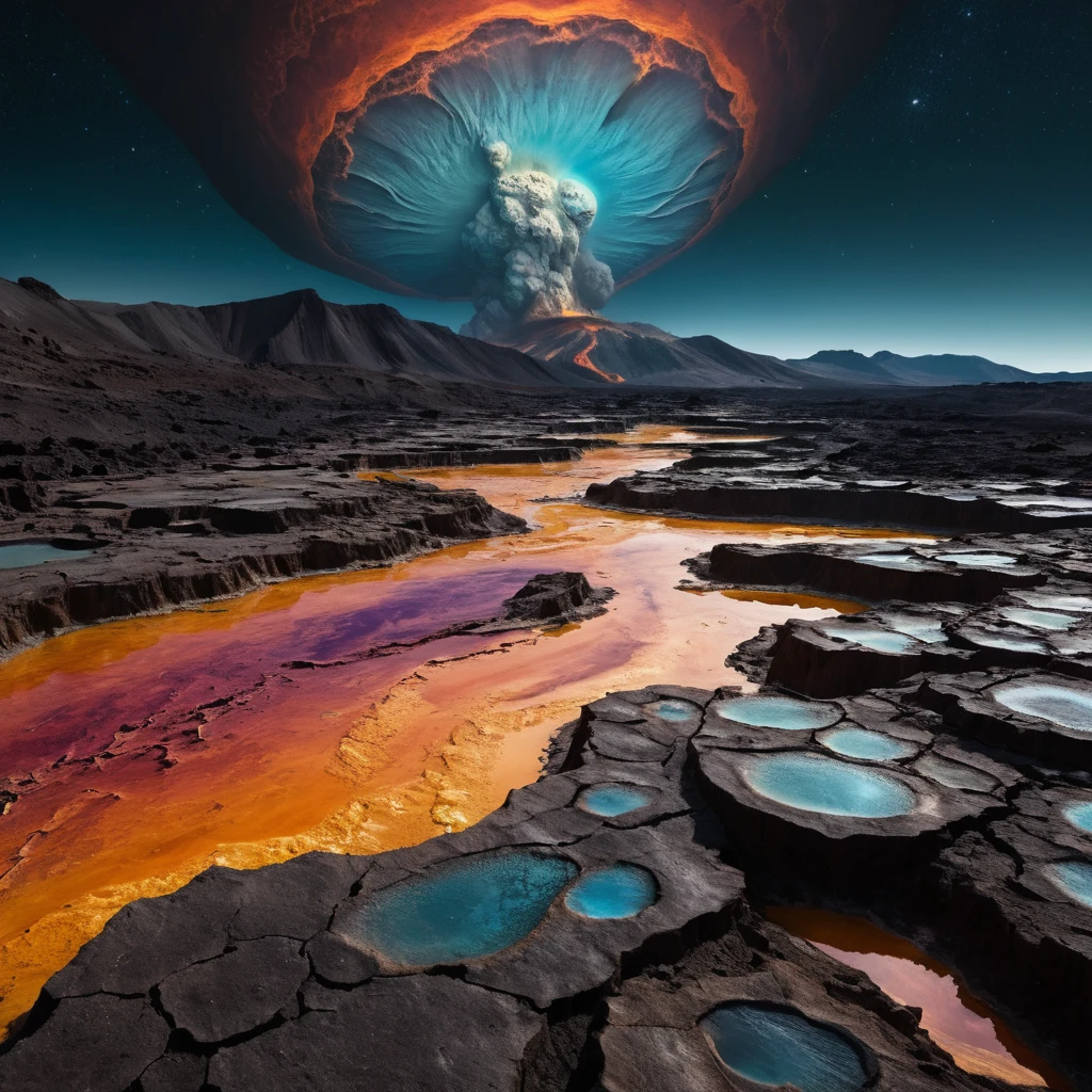 Kinematischer Blick auf Io mit ausbrechenden vulkanischen Schwefelwolken
