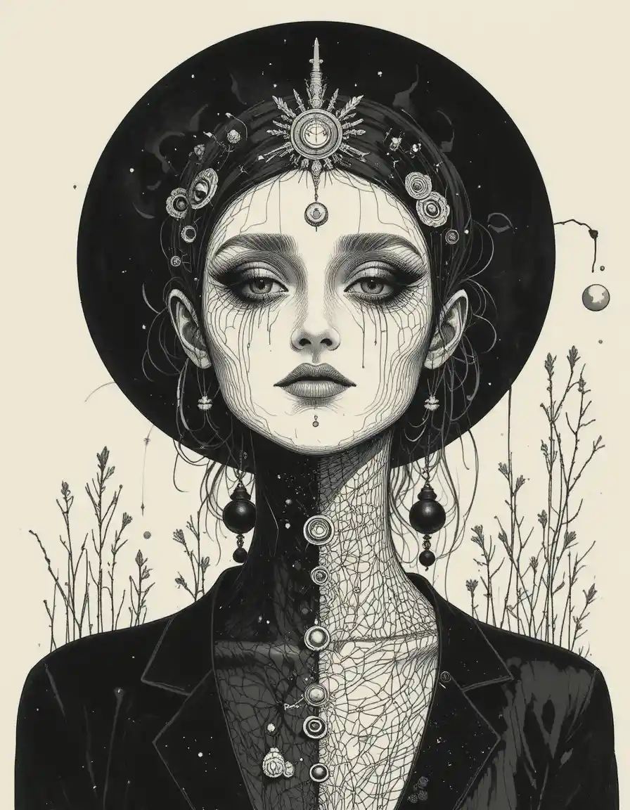 Figure humaine monochrome surréaliste en illustration symbolique plate