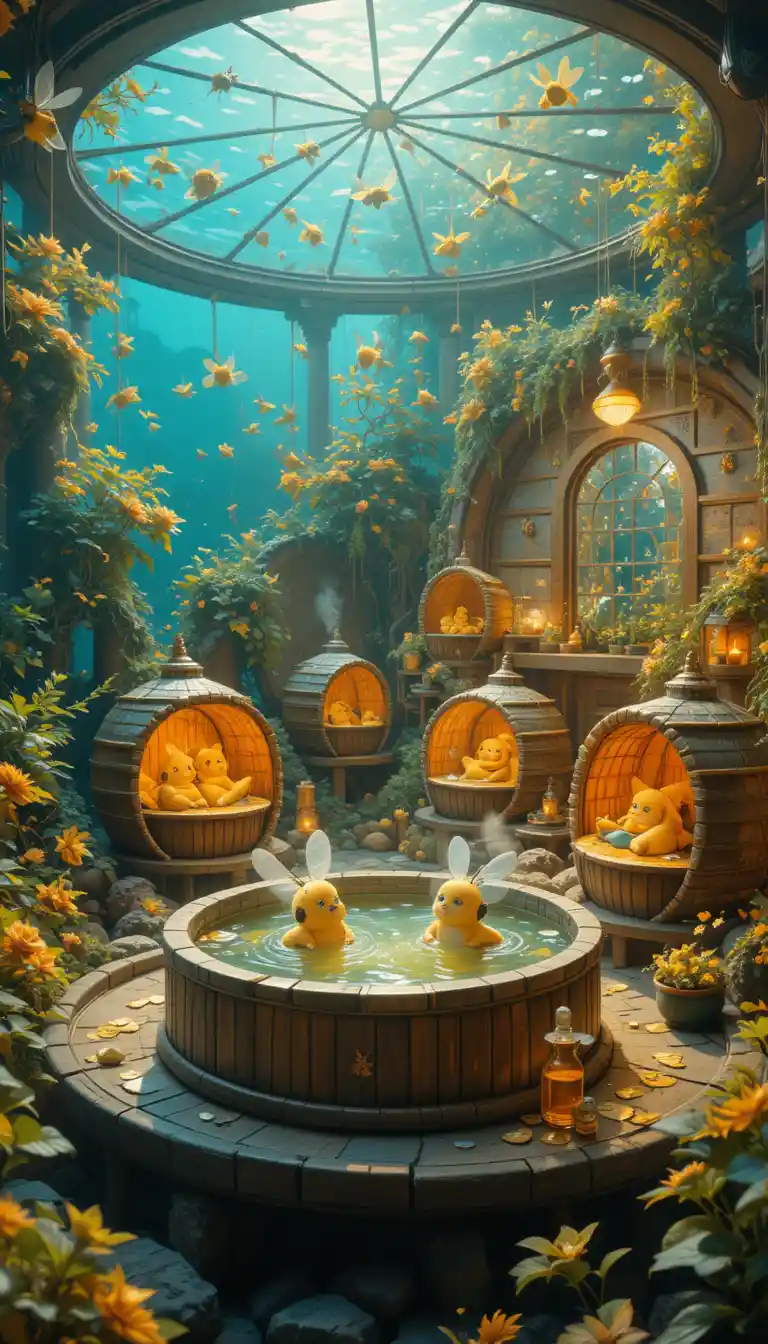 Whimsical Anime Bee Pet Shop Inside A Glass Aquarium