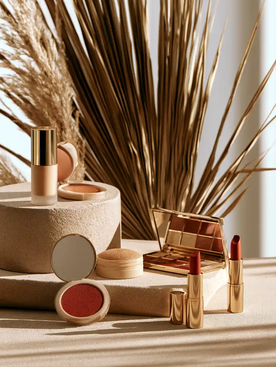 Warm toned luxury makeup collection with funky packaging