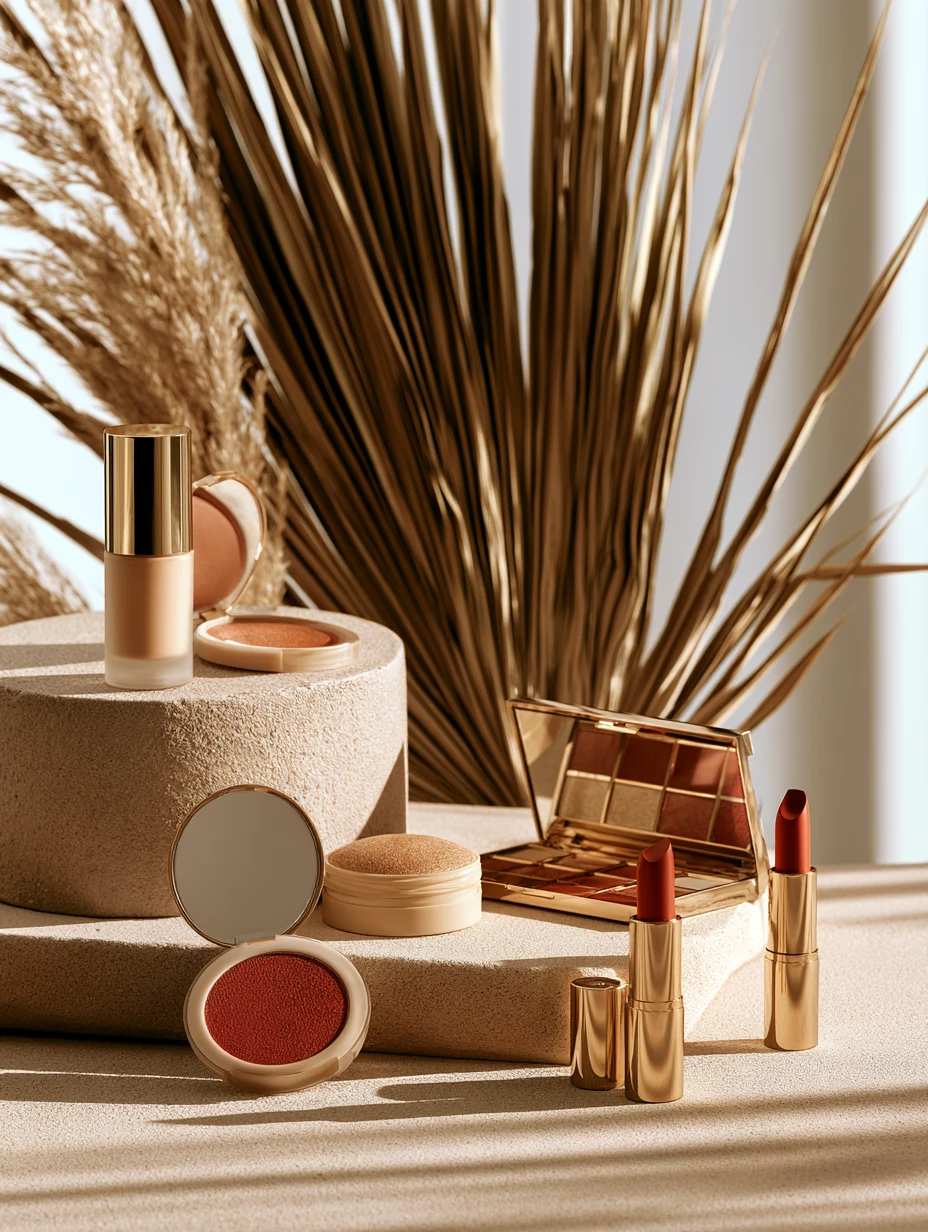 Warm toned luxury makeup collection with funky packaging