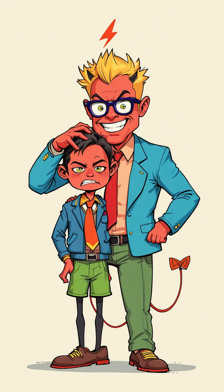 Comic-Vater und Sohn in passenden ausgefallenen Outfits