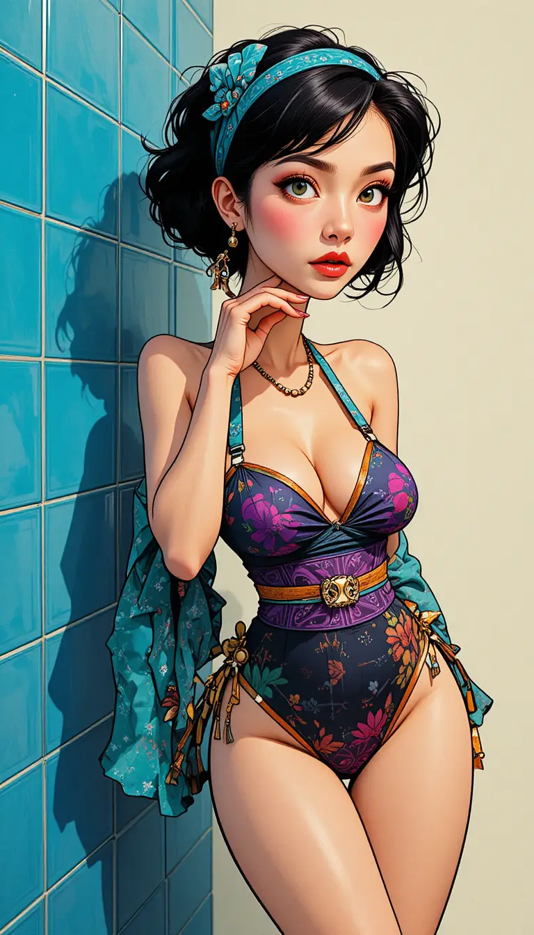 身穿多層和服與金色戒指的日本女子