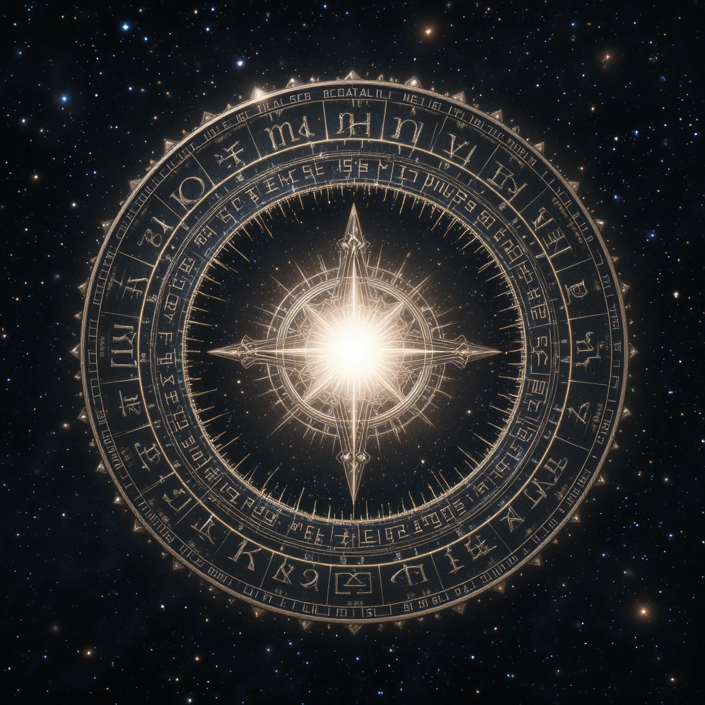 Glowing Magic Circle Surrounded By Runes In Starry Space
