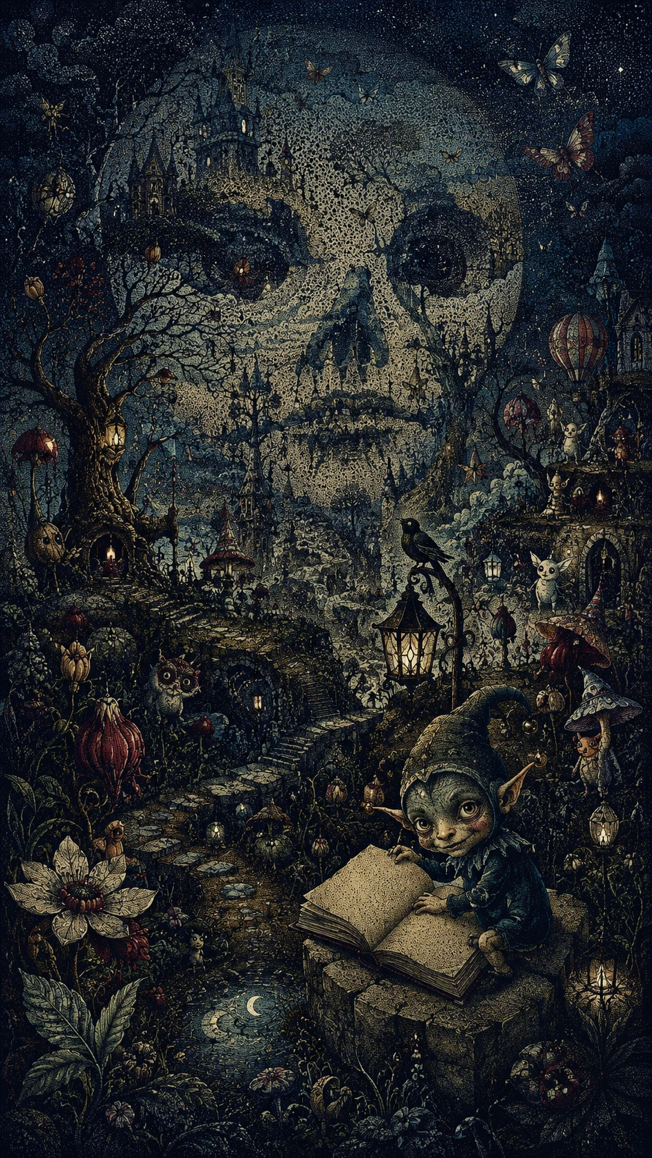 Surreal storybook landscape forming a hidden gigantic creature