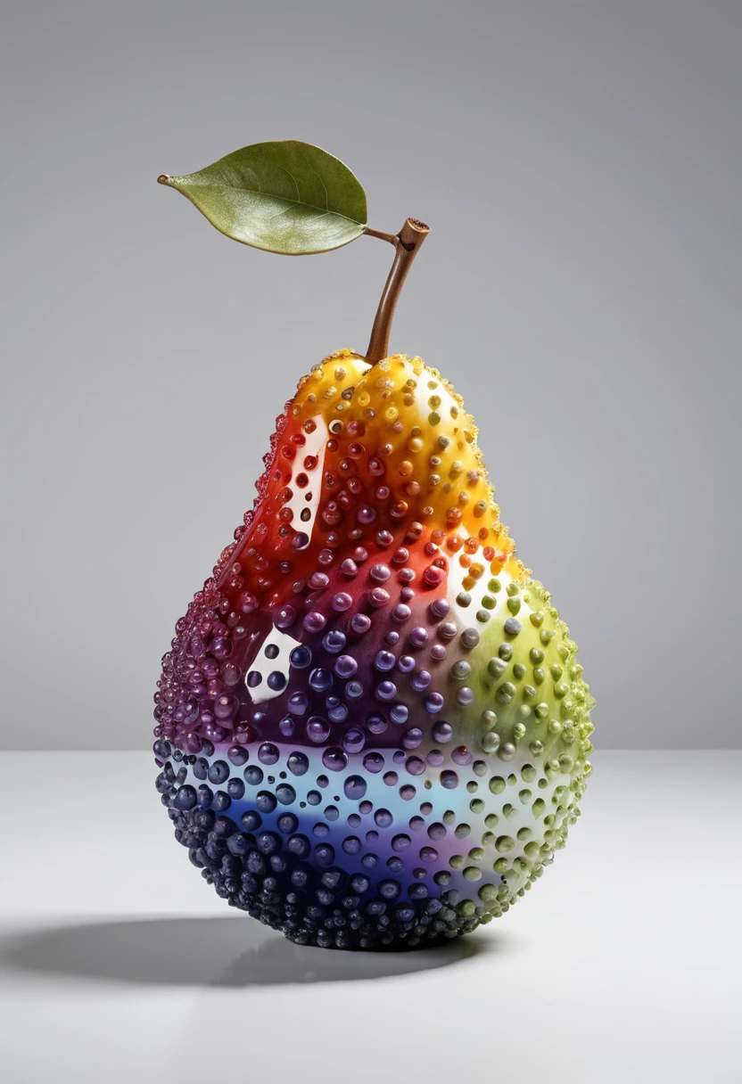 Color dotted white fruit sculpture with glossy ceramic finish