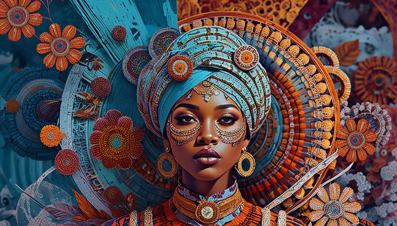 Surreal digital portrait of a woman in punk rococo collage
