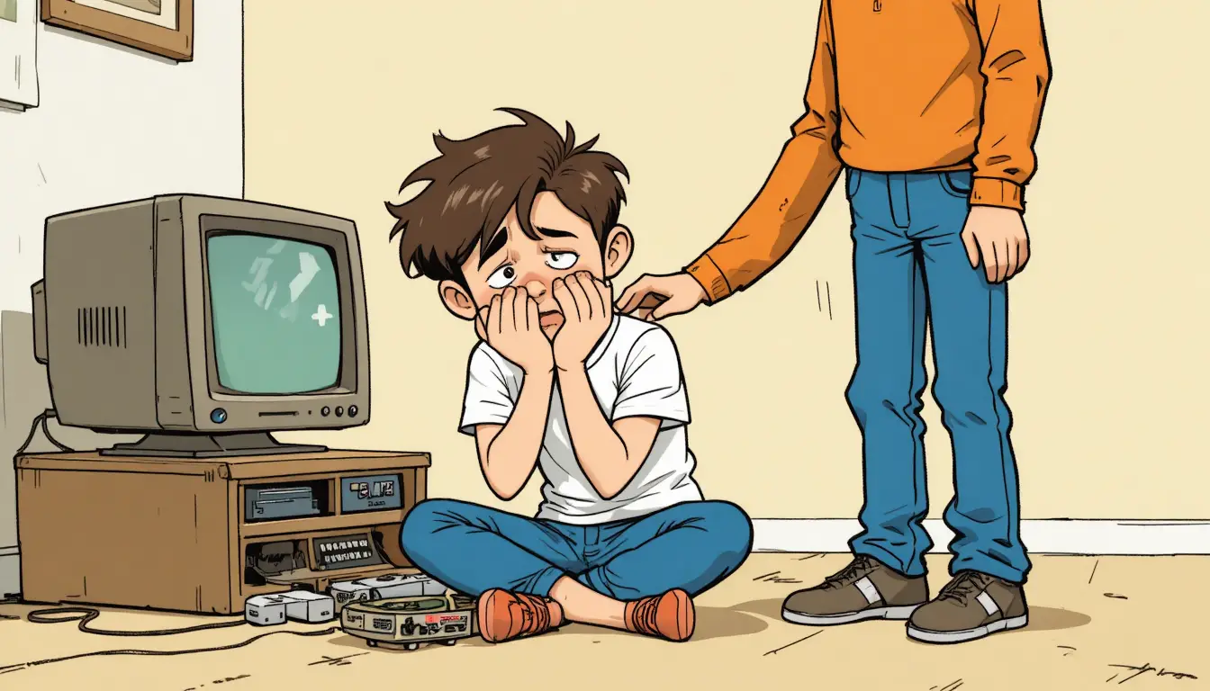 Two boys sharing a moment of comfort beside a computer