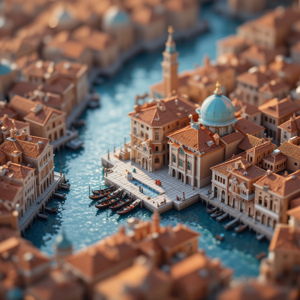 Miniature Venice Canal City Made From Colorful Wooden Cubes